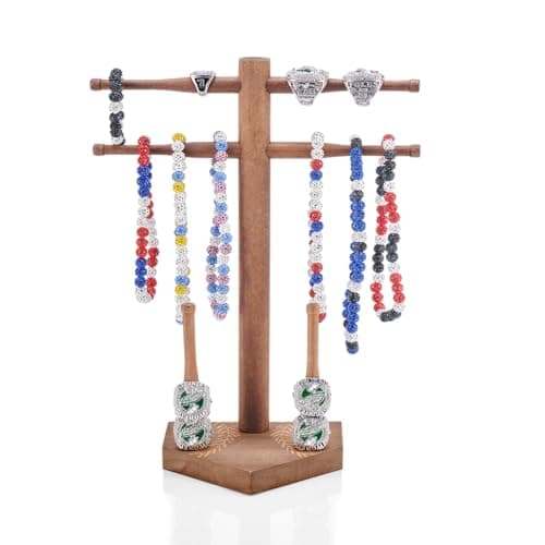Eorakla NEW Wooden Baseball & Softball Championship Ring Holder with Drip Necklace Display – Sports Organizer for Jewelry & Awards,Valentines Day Gifts for Him(NO TEXT) - Image 1