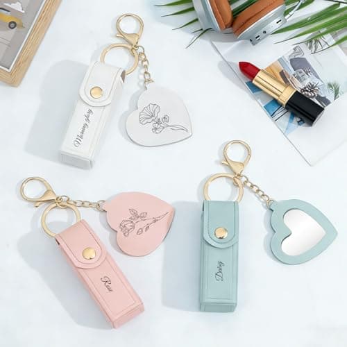NYLGOXITK Customized engraved lipstick case keychain with mirror - Personalized mini lipstick travel case, compact makeup storage bag, a gift for ladies and girls - Thumbnail 6
