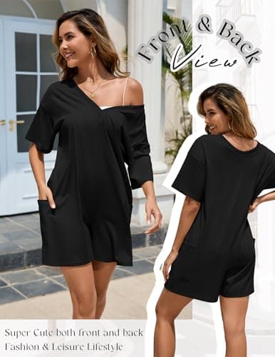 NILOINE Womens Romper Black Summer Casual Oversized Athletic Workout Cute Beach Romper Shorts Jumpsuit Outfits(1-Black,X-Large) - Thumbnail 4