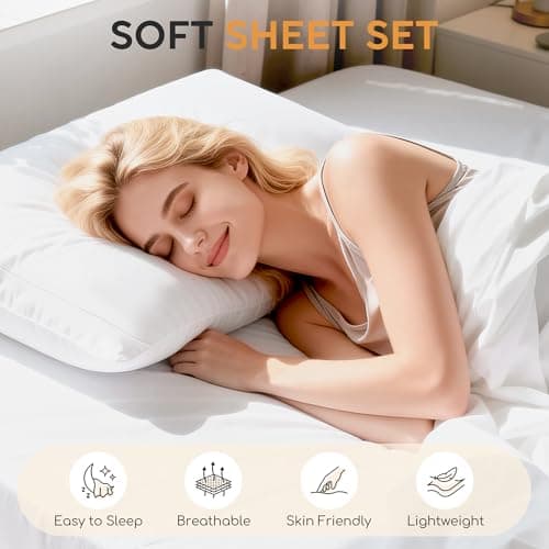 Tokokimo Washed Cotton-Linen Feel 4-Piece Twin Size Sheet Set for Busy Lifestyles – 10-16" Deep Pocket Bed Sheets with Natural Wrinkles, Quick-Dry, Breathable, Soft White - Thumbnail 2