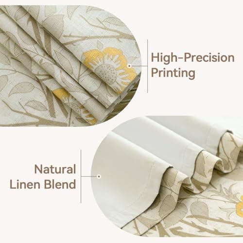 THREE GIRLS Pinch Pleated Blackout Curtains 84 Inches Long - Printed Flower Linen Blend Drapes, Thermal Insulated Double Layer, French Country Farmhouse for Living Room Bedroom, Back Tab Set 2 Panels - Thumbnail 6