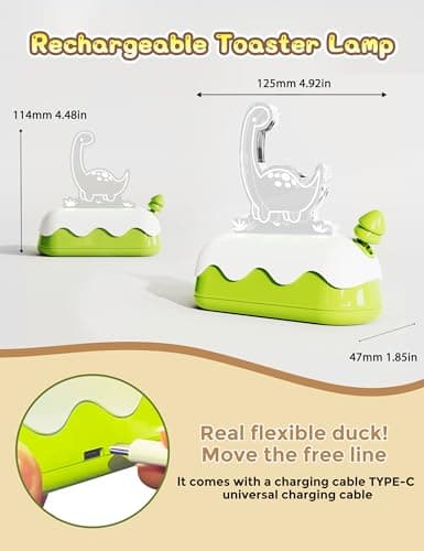 L LOHAS LED Cute Dinosaur Night Light, Kawaii Dinosaur Desk Lamp for Kids, Cute Desk Decor, USB Rechargeable, RGB, Night Light for Bedroom, Bedside, Living Room, Dining, Desk Decor, Gift - Thumbnail 6