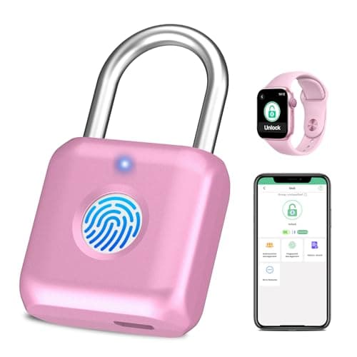 Fingerprint Padlock eLinkSmart Gym Locker Lock for Girls Women with Phone App iOS Watch Metal Keyless Combination Locks for School Sports Locker Toolbox Hasp Storage Pink - Image 1