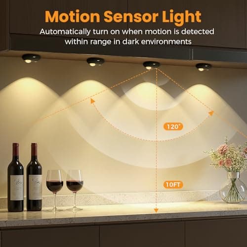 Motion Sensor Puck Lights 4 Pack, USB-C Rechargeable Under Cabinet Lights, 3 Color Temperatures Dimmable Magnetic Closet Lighting, Wireless LED Lights for Kitchen, Pantry, Shelf, Drawer, Hallway - Thumbnail 2