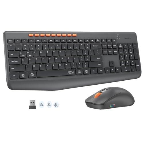 MEETION Wireless Keyboard and Mouse, Silent Full Size Multi-Device Bluetooth Keyboard and Mouse, 9 Multimedia Hotkeys, 3200 DPI Optical Mouse, 90% Less Noise, for Windows Mac PC Desktop Laptop, Black - Image 1