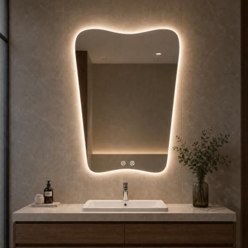 Irregular Led Bathroom Mirror with Lights 22x30 Inch, Backlit Asymmetrical Led Bathroom Mirror for Wall, Lighted Vanity Mirror with Lights, Anti-Fog, Dimmable 3 Colors, Shatter-Resistant - Image 1