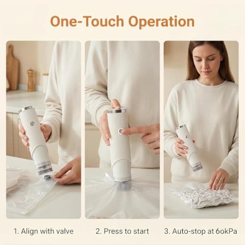 Smart Vacuum Sealer for Food with LED Display, 60kPa Strong Suction Handheld Vacuum Sealer Machine for Reusable Bags & Mason Jars, 1800mAh Portable Compact Food Sealer for Meal Prep, Camping & RV - Thumbnail 5