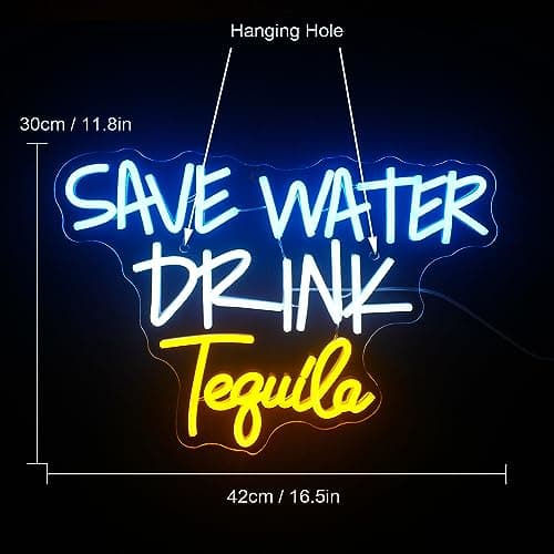 FAXFSIGN Save Water Drink Tequila Neon Sign Led Neon Lights for Wall Decor Usb Light Up Signs for Home Beer Bar Bedroom Restaurant Man Cave Cafe Bistro Club Party Decorations Gift - Thumbnail 2