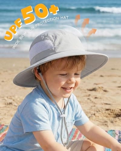 Sun Hat for Baby Boys Girls Toddler and Kids UPF 50+ with Bucket Wide Brim Summer (US, Age, 0 Months, 6 Months, Light Gray + Mint Green) - Thumbnail 2