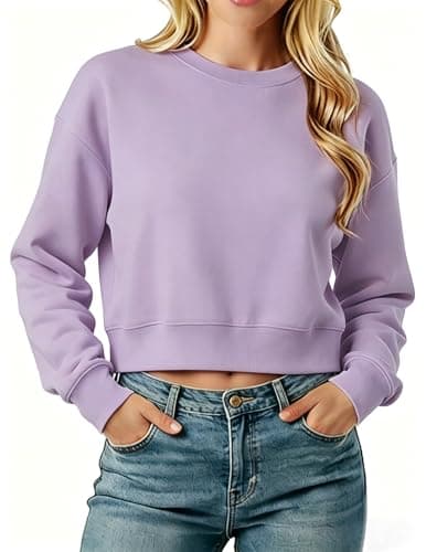 LETSEE Cropped Sweatshirt for Women Oversized Crewneck Cotton Long Sleeve Crop Pullover Casual Lightweight Boxy Sweater - Image 1