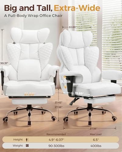 COMHOMA Big and Tall Office Chair Heavy Duty Gaming Chair with Deluxe Embossing Leather High Back Wider Ergonomic Computer Chair with Foot Rest 150°Reclining Pocket Spring Lumbar Support - Thumbnail 2