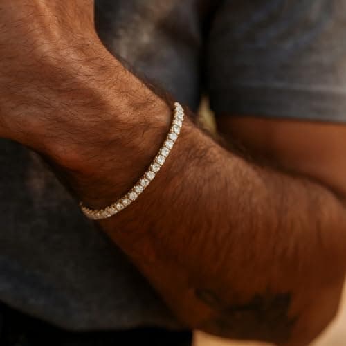 Tennis Bracelet for Women Men, 14K Gold Plated Round 4mm AAAA+ Cubic Zirconia CZ Dainty Classic Adjustable Stainless Steel Bracelets Festival Wedding Jewelry Gift (Gold, CZ 4mm) - Thumbnail 3