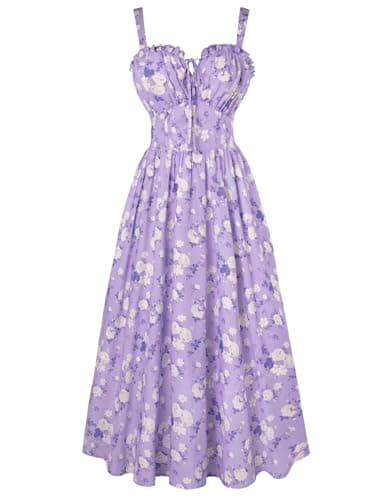 Scarlet Darkness Dresses for Women 2026 Summer Milkmaid Dress Cottagecore Fairy Dresses Purple White Floral XL - Image 1