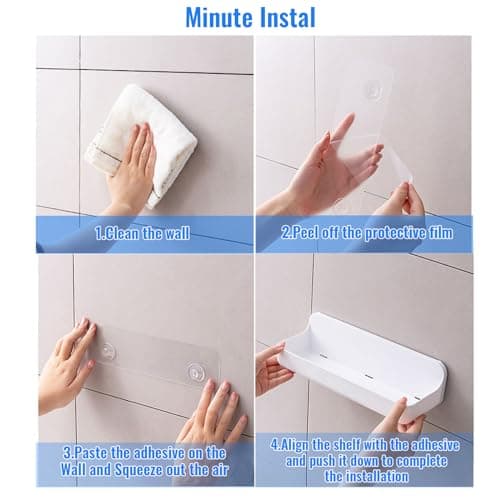 Diesisa 2pc Acrylic Wall Mounted Shower Caddy, Adhesive Shelf, Bathroom Shelves for Wall, No Drilling Hang Walls,Stick on Shelf, with Self Adhesive Tape, for Bathroom, Kitchen, Living Room - Thumbnail 6