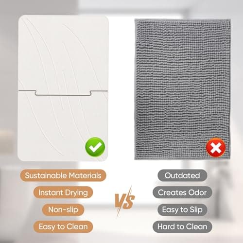 Jiloma 32 * 20 Stone Bath Mat Extra Large Diatomaceous Earth Shower Mat Non-Slip Super Absorbent Diatomite Stone Bath Mats for Bathroom Floor Quick Drying Bath Rugs Easy to Clean （White） - Thumbnail 6