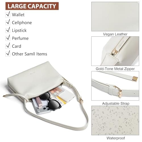 Shrrie Vegan Leather Shoulder Bag for Women Lightweight Purses Shoulder Handbags Square with Adjustable Strap, Beige - Thumbnail 5