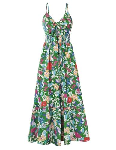 GRACE KARIN Womens Summer Floral Maxi Dresses 2026 Long Flowy Boho Dress Beach Vacation Sundresses Casual Clothes with Pocket Green Red Flower L - Image 1