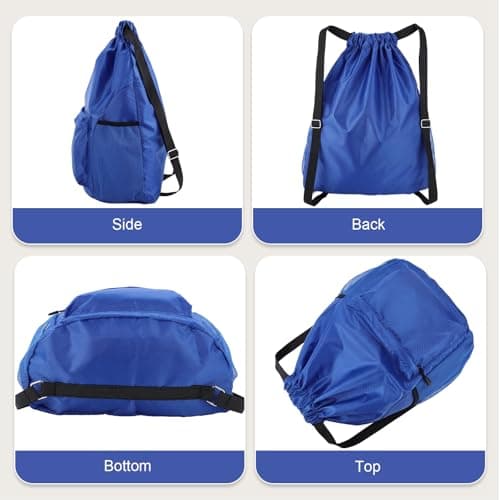 Dntorx Drawstring Backpack, Gym Bag with Water Bottle Pocket, Waterproof String Backpack for Soccer, Basketball, Swim for Women Men (Blue - Thumbnail 3