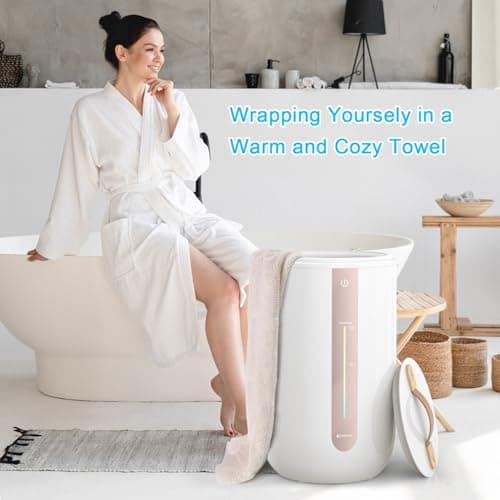 Keenray Towel Warmer for Bathroom, Towel Warmer Bucket with Heating Progress Bar, Fragrance Disc Holder, Leather Handle, Auto Shut-Off Towel Bucket Fits Up to Two 40" x 70" Towels, Blankets Champagne - Thumbnail 5
