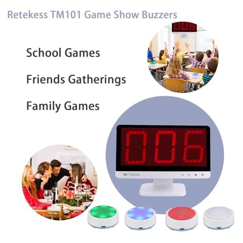 Retekess TM101 Jeopardy Buzzers,Buzzers for Trivia Games,Add Up to 32 Buttons,262ft, Game Show Buzzers for Classroom,Family Feud Adult Trivia Game Night,Back to School - Thumbnail 2