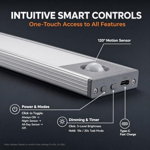 Under Cabinet Lighting, 4200mAh Rechargeable Motion Sensor Light Indoor, 240lm Wireless Under Cabinet Lights, Magnetic Battery Operated LED Closet Light for Kitchen Stair (11 Inch, Cool White, 2 Pack) - Thumbnail 5
