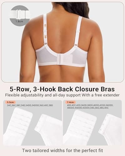 As Fairy Supportive Breathable Unlined Lace Bra for Women Full Coverage Underwire Minimizer Bra for Fuller Bust(White 34DDD) - Thumbnail 4