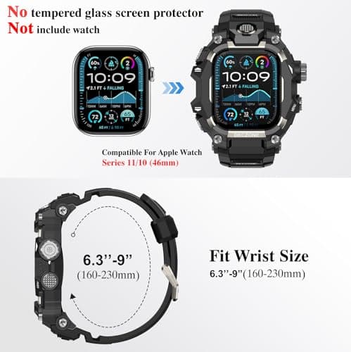 Deczone Band with Rugged Case Compatible with Apple Watch Bands 46mm (Series 11 10), Sport iwatch Bands Protective Bumper Cover for Men (46mm Titanium) - Thumbnail 2