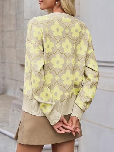 Saodimallsu Womens Light Yellow Flower Pattern Cardigan Sweaters Classic Long Sleeve Open Front Button Up Sweater 2026 - Thumbnail 6