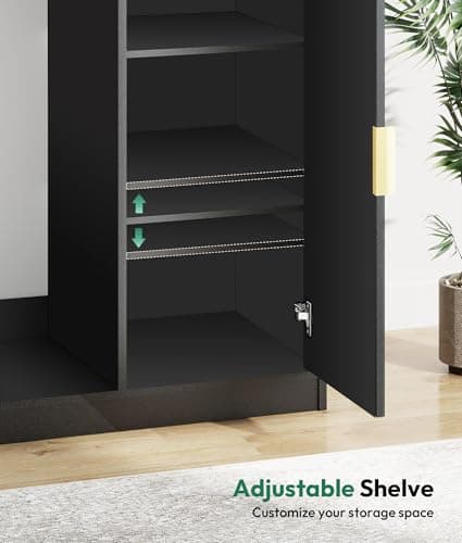 Lamtor Wine Bar Cabinet with Fridge Space, Snack Bar Cabinet with Power Outlet, Fluted Coffee Bar with Adjustable Shelf for Game Room, Dining Room Living Room, Black - Thumbnail 6