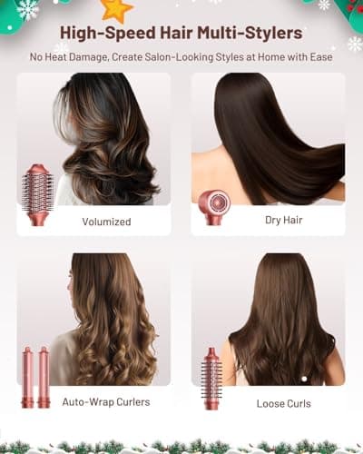 HITTIONA 5 in 1 High-Speed Hair Dryer Brush - Hot Air Styler & Hair Styler, Fast Drying Blow Dryer Brush No Heat Damage Multi-Styler Auto Wrap Curlers for Volumizing Curl Straighten Frizz-Free - Thumbnail 2