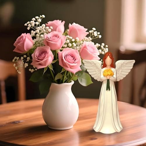 AURIFEROUS Guardian Angel, Angel Figurine Memorial Gift for Women, Sympathy & Mothers Day Birthday Valentines Home Decor Sculpture, Hand-Painted Flower-Holding Angel Decor - Thumbnail 4