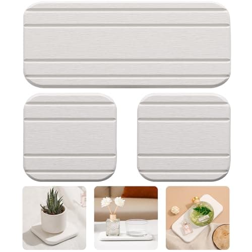 3PCS Water Absorbing Diatomaceous Earth Tray for Sink, Fast Drying Soap & Toothbrush Holders for Bathroom Counter, 1 Stone Tray, 2 Stone Coasters - Image 1
