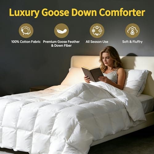 Goose Down Comforters 100% Cotton Shell Twin Size Comforter Luxury Duvet Insert, All Season White Bed Comforter Medium Warmth Goose Down Duvet,430 Thread (Twin 68x90) - Thumbnail 2