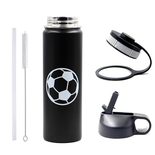 22 oz Soccer Water Bottle, Stainless Steel Vacuum Insulated Water Bottle with Straw and 2 Lids, Double Wall Leakproof Sports Flask, Soccer Gifts for Boys, Kids, Girls, Coach - Thumbnail 6