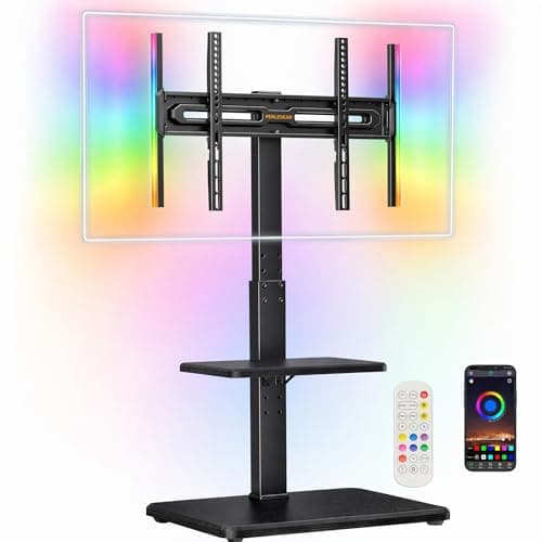 Perlegear Floor TV Stand with LED Light for 32”-75" TVs, Tall TV Stand with Swivel and Tilt, 12 Height Levels TV Mount Stand, Solid Wood Base up to 110 lbs for Living Room, Max VESA 600x400mm, PGFS21B - Image 1
