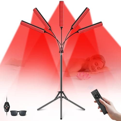 Cholas Red Light Therapy for Face Body, 5 Heads Red Infrared Light Therapy Devices with Stand, 5 Levels Adjustable Brightness 660nm and 850nm Near Infrared Light for Full Body, Muscle Gift for Women - Image 1