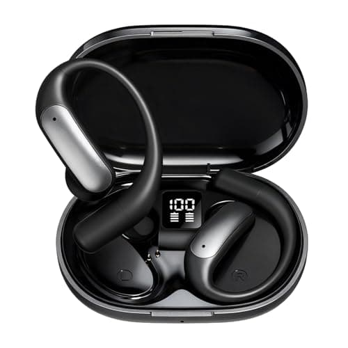 Wentronic Open Ear Headphones, Wireless Earbuds Bluetooth 5.4 with Digital Display, Secure Earhook, 48H Playtime, Enhanced Sound, Clear Calls, IP55 Waterproof Ultra-Light Sports Headphones - Grey - Image 1