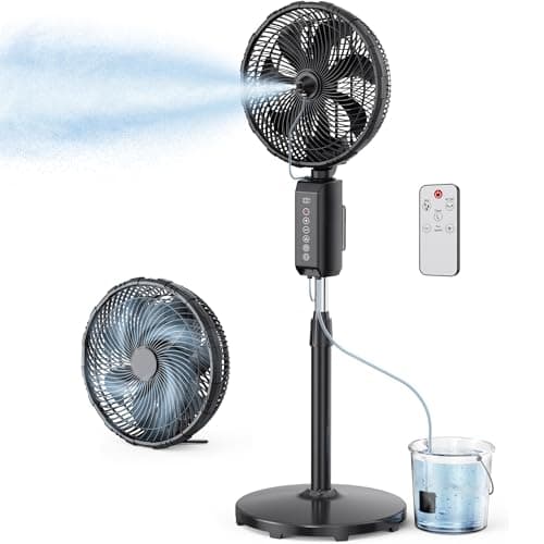 ATEngeus Outdoor Misting Fan 20000mAh Up to 21H Running Time, 12-Inch outdoor Oscillating Fan for Patios, 2 In 1 Pedestal & Tabletop Cooling Fan with Mister, Corded & Cordless, 7 Speeds, Remote, Timer - Image 1