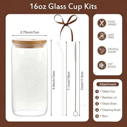 KORHONEN Book Lover Gifts for Women, Glass Cup Tumbler with Lids and Straw, Bookish Present Coffee Mug Cup Readers Gifts for Women Girls Bookworm Graduation Christmas Birthday, 16oz - Thumbnail 4