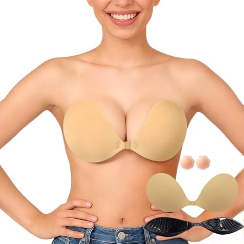 XQQXQQ Cooling Push Up Sticky Bra for Women - 2 Pairs, Strapless Backless Sticky Boobs, Reusable & Invisible Adhesive Bra (US, Cup Band, B) - Image 1