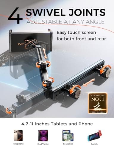 LISEN for iPad Holder Car Road Trip Essentials Travel Activities for Toddler Kids Gifts, Car Accessories for Women Moms Truck Interior 3in1 Tablet Holder for Back Seat Car Camping Headrest Organizer - Thumbnail 3