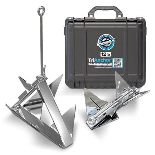 WAVESRX 12lb TriAnchor - Stainless Steel Folding Anchor with 14ft AnchorMate Bungee Line (14'-50') | Effortless Anchoring for Jet Skis, Dinghies & Skiff Boats | Unique Folding Design with Storage Case