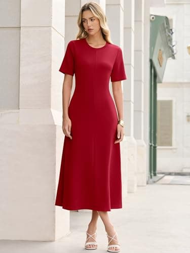 ANRABESS Womens Summer Maxi Dresses Casual Short Sleeve Elegant Classy Vintage 2026 Spring Flowy Cocktail Dress 80s Outfit Red Medium - Thumbnail 3