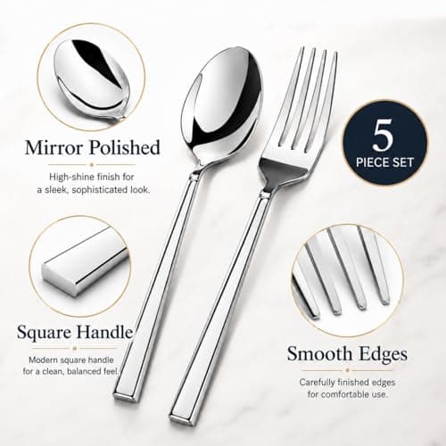 WANGYUANJI 5-Piece Stainless Steel Flatware Set for 1 — Knife, 2Forks & 2Spoons, Dishwasher Safe, Mirror-Finish Silverware for Kitchen & Home - Thumbnail 4