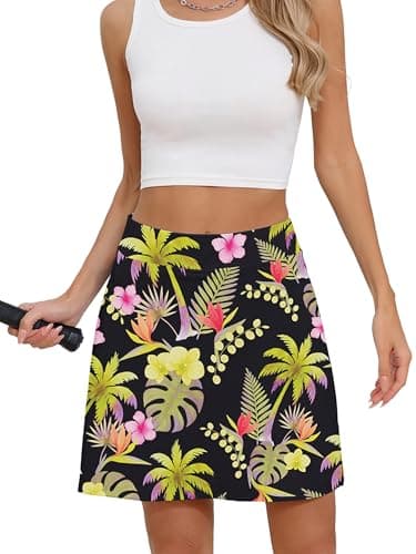 Heymoments Women Active Athletic Skirts Tropical Leaves Small Lightweight Comfy Summer Workout Golf Tennis Running Hiking Cycling Skater Bike A Line Underneath Mini Skort Sport Dress - Image 1