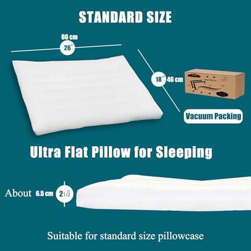 iFaon Ultra Flat Thin Pillows for Sleeping Standard Size, 2-1/2" High Slim Bed Pillow for Back Stomach Sleepers Down Alternative Filling White 18x26 in - Thumbnail 5