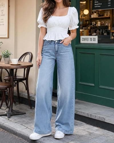 Flvsun Tall Jeans for Women 30"/32" Inseam Extral Long Denim Pants Straight Leg Jeans High Rise Classic Fit for Tall Ladies Light Blue M - Thumbnail 5