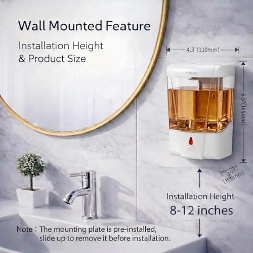 SVAVO Automatic Soap Dispenser Type-C Rechargeable - Commercial Wall Mount Hand Soap Dispenser for Restaurant, Kitchen & Bathroom, Electric Soap Pump for Office, 21 fl.oz for Liquid Soap, White - Thumbnail 4