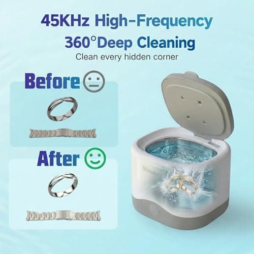 Ultrasonic Cleaner Machine 45KHz, Jewelry and Denture Cleaner for Retainers, Earring, Diamond Ring,Coin - 230ml Stainless Steel Tank with Light and Timer - Thumbnail 3