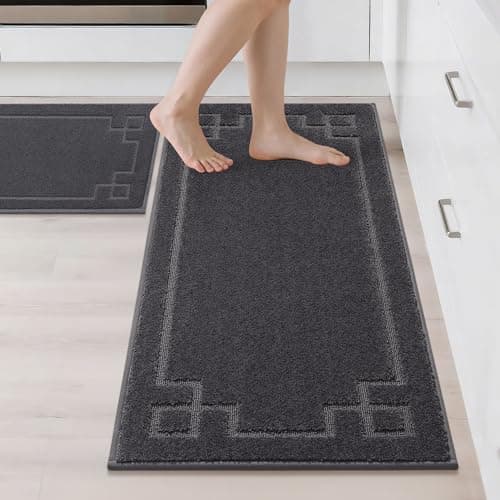 BEQHAUSE Kitchen Rugs Non-Slip Washable [2 PCS], Machine Washable Kitchen Mats Absorbent Soft Kitchen Runner Rugs for Floor,Sink,Hallway,Laundry,20”x32”+20”x48”, Dark Grey